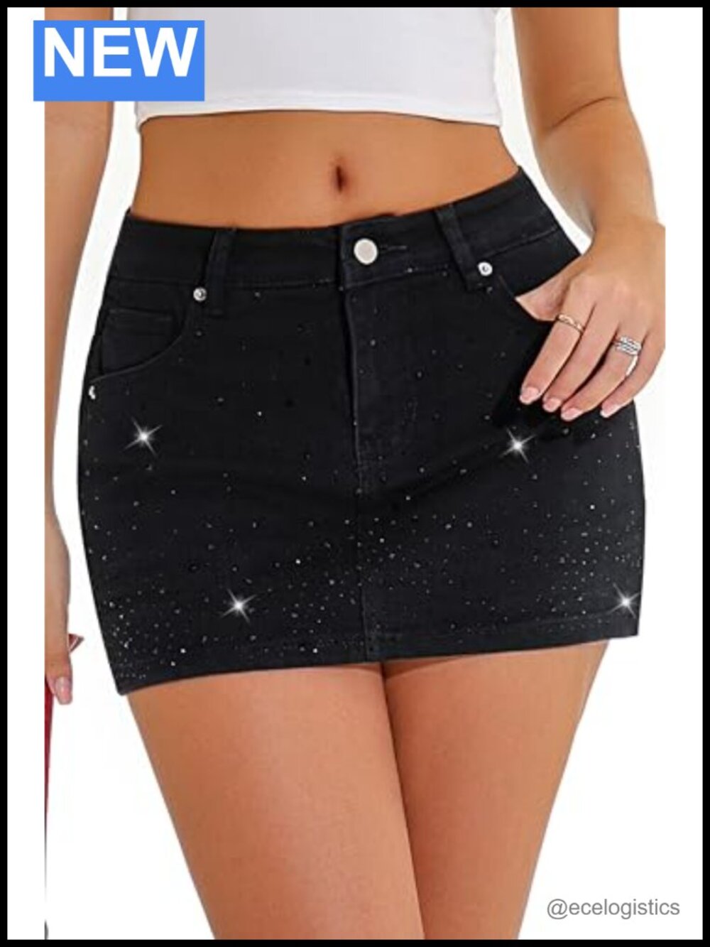 Rhinestone Denim Skort Low Rise Stretch Mini Skort for Women